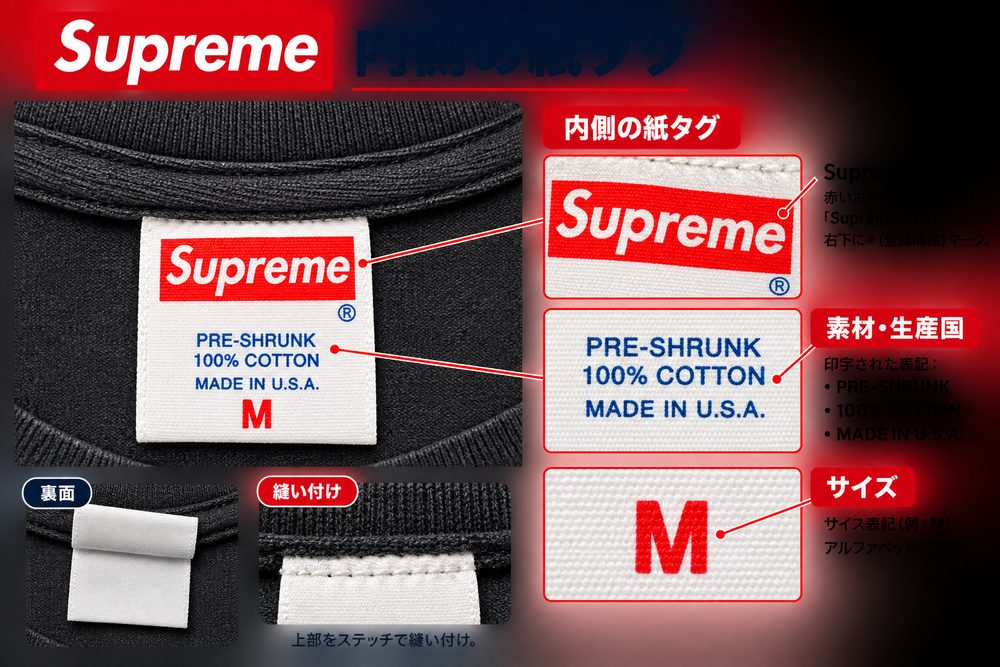 Supreme内側の紙タグ