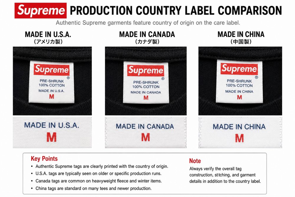 Supreme生産国表記の比較