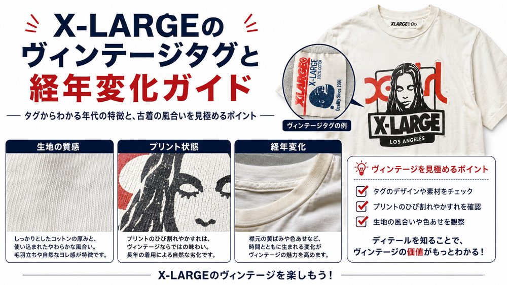 X-LARGEタグと生地プリントの経年変化